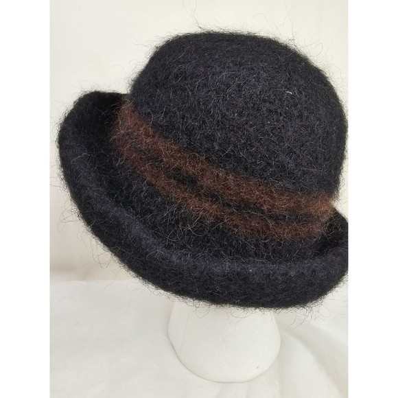 HAND-FELTED WOOL CLOCHE HAT with Feathers Wool Flower made in USA by Hat Hautees - Picture 4 of 10